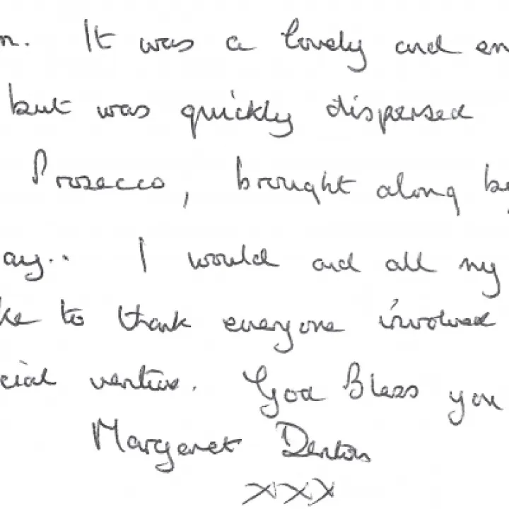 Thank you letter from Margaret – Sept 2020