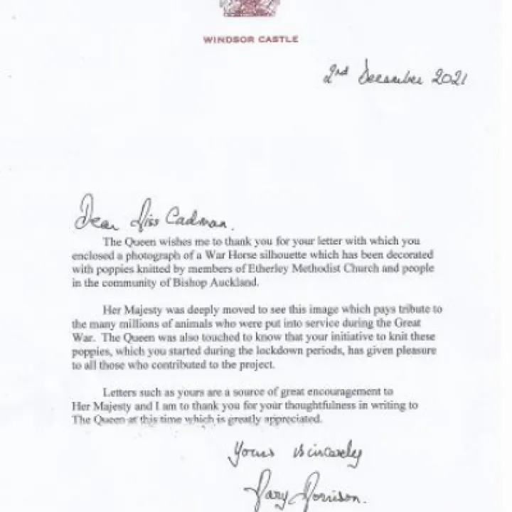 Etherley letter rom Queen December 2021 Poppies