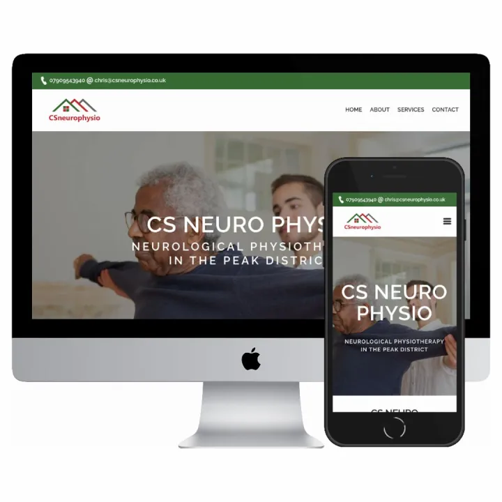 Desktop and mobile screenshots of the CS Neuro Physio website