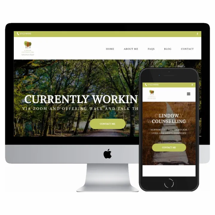 Desktop and mobile screenshots of the Lindow Counselling website
