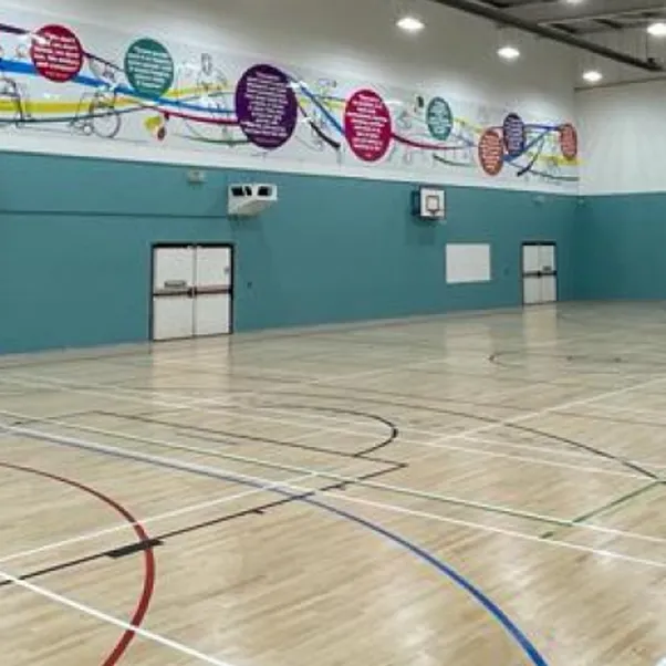 Graphics on show at the refurbished sports hall at St Paul's High School in Manchester