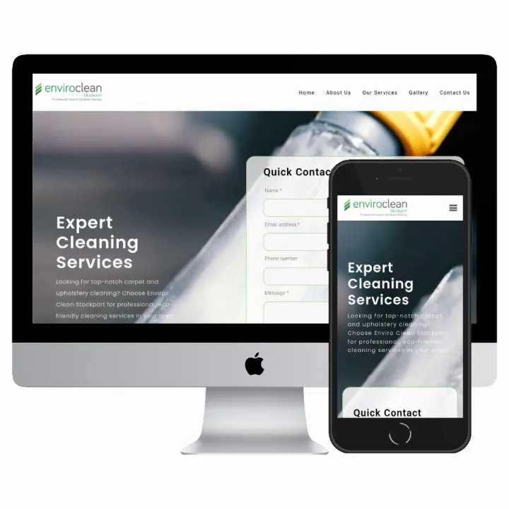 Desktop and mobile screenshots of the Enviro Clean Stockport website