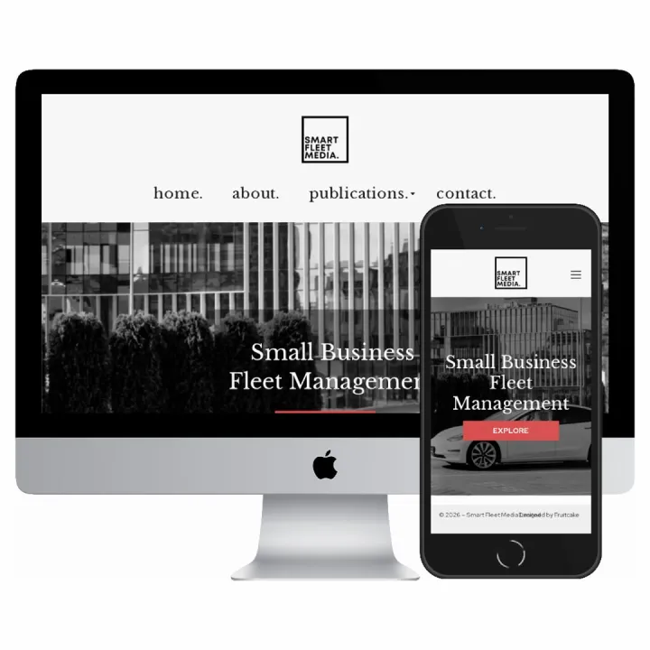 Desktop and mobile screenshots of the Smart Fleet Media website