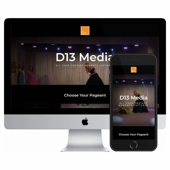 Desktop and mobile screenshots of the D13 Media website