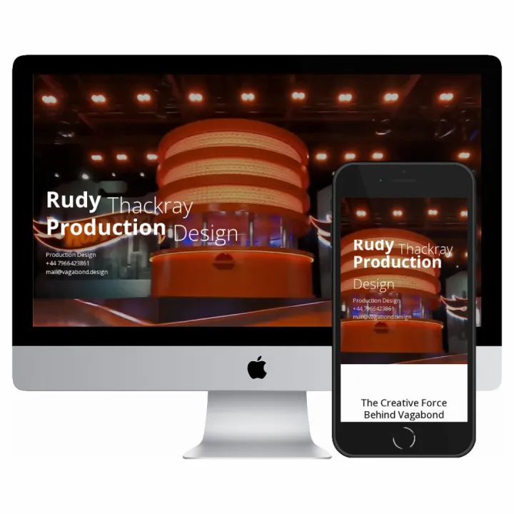 Desktop and mobile screenshots of the Rudi Thackray website