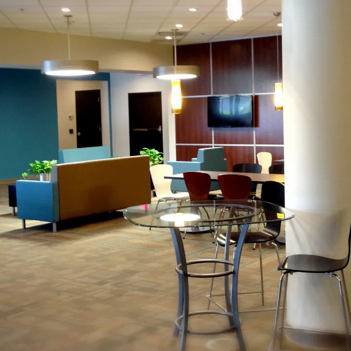 Modern open plan office reception area