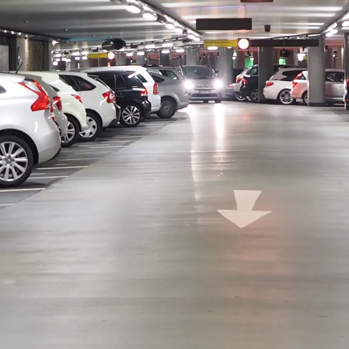 Multi-storey car park with cars and line painting