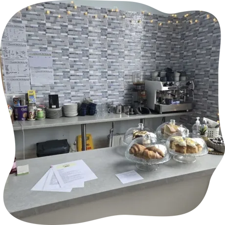 Cake Slice and Coffee Cafe Table