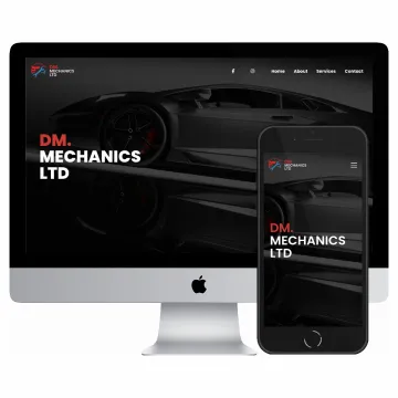 Desktop and mobile screenshots of the DM Mechanics Ltd website