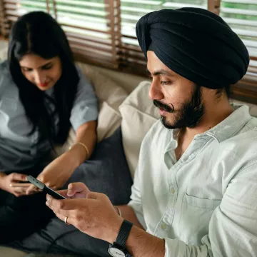 From above of young Sikh man in casual clothes