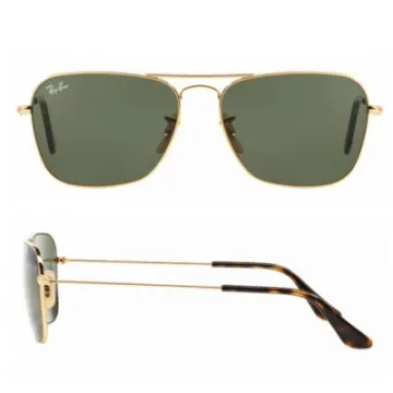 rb3136_001_shot2 Ray-Ban Caravan Gold with Dark Green Crystal Lenses