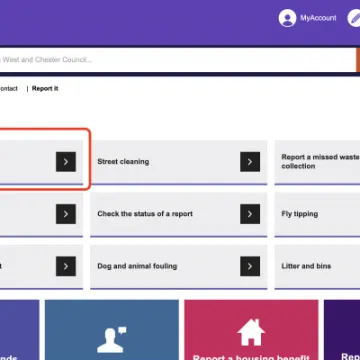 CWaC Report it page with red box showing pothole section