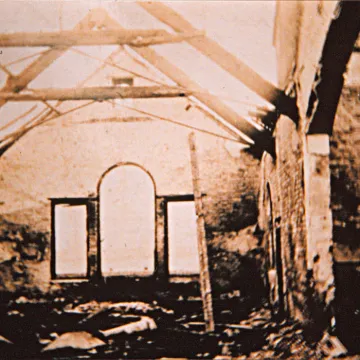 Burnt out interior of the 1866 Church