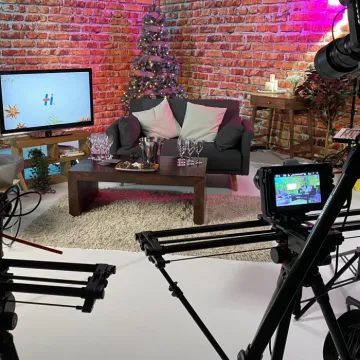 Video studio set up for a celebrity appearance