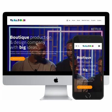 Desktop and mobile screenshots of the Vagabond website