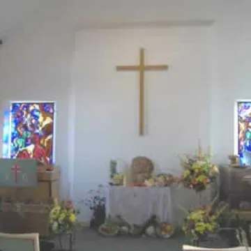 Church decorated for harvest