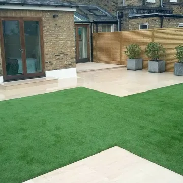 Artificial grass installation in garden