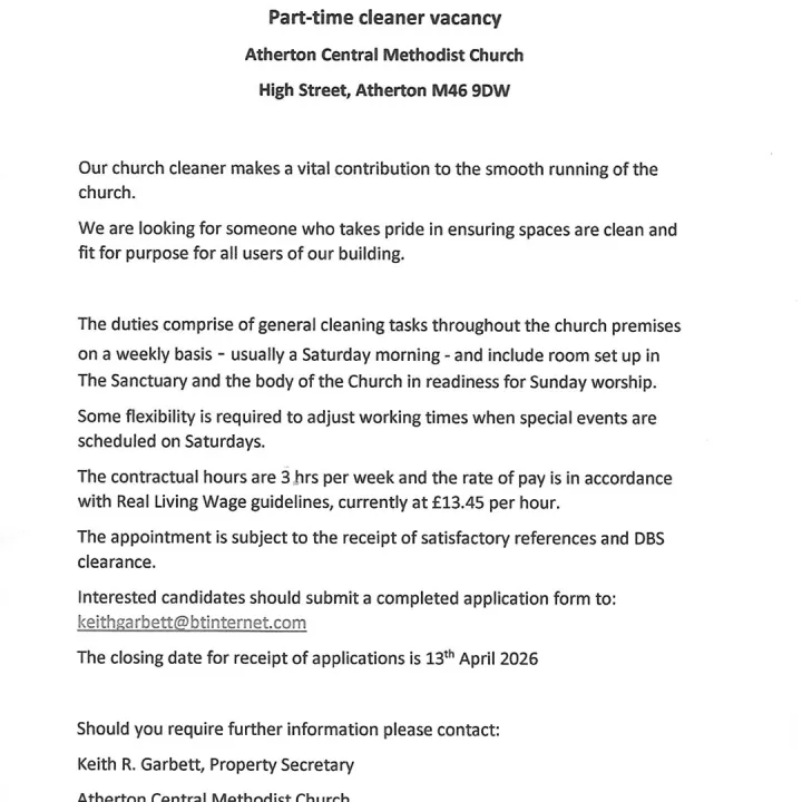 Cleaner Advert (Atherton Central)