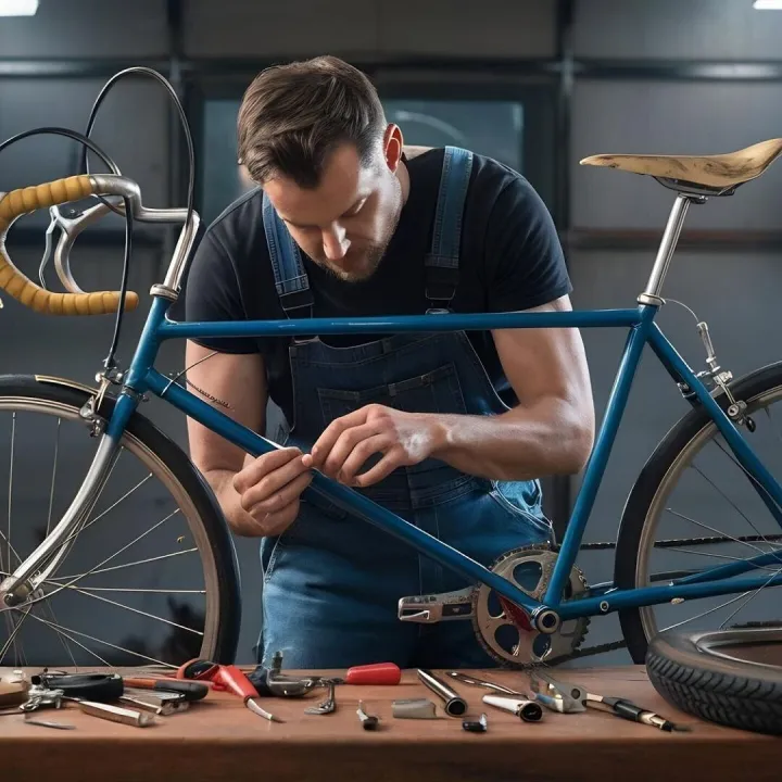 Mechanic repairing a bicycle