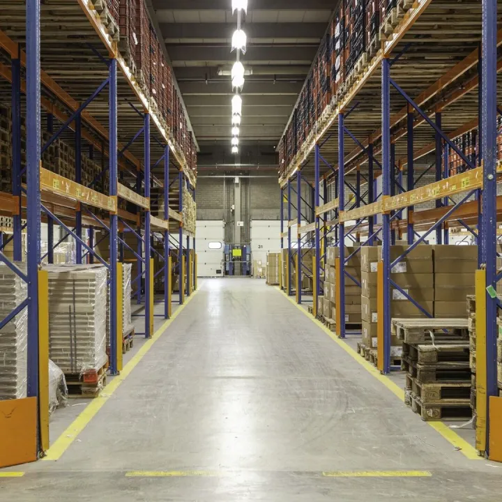 View inside a new warehouse on the mezzanine floor looking i