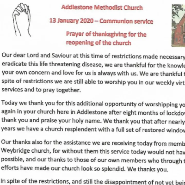 Dec. 2020 Reopening for a Church Service