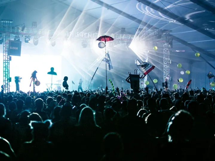 A dynamic crowd enjoying a live concert with