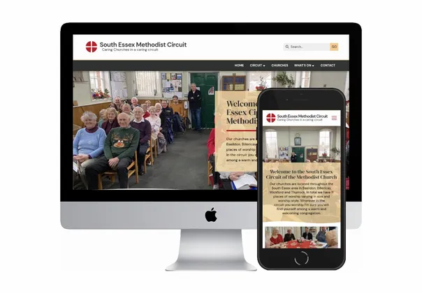 Desktop and mobile screenshots of the South Essex Methodist Circuit website