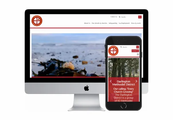 Desktop and mobile screenshots of the Darlington Methodist District website