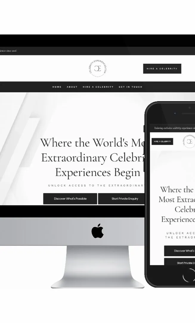 Desktop and mobile screenshots of the Celebrity Experiences website