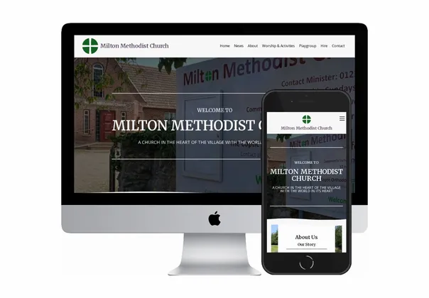 Desktop and mobile screenshots of the Milton Methodist Church website