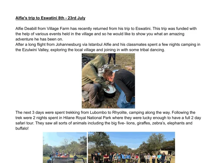 Alfie's trip to Africa.