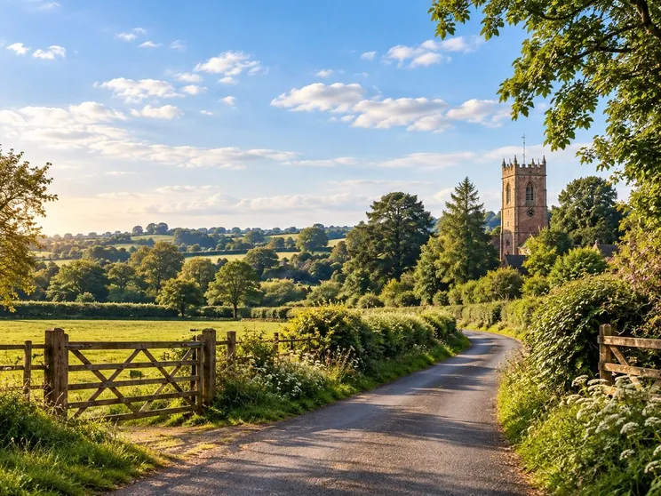 Country lane leading to All Saints Church in Handley