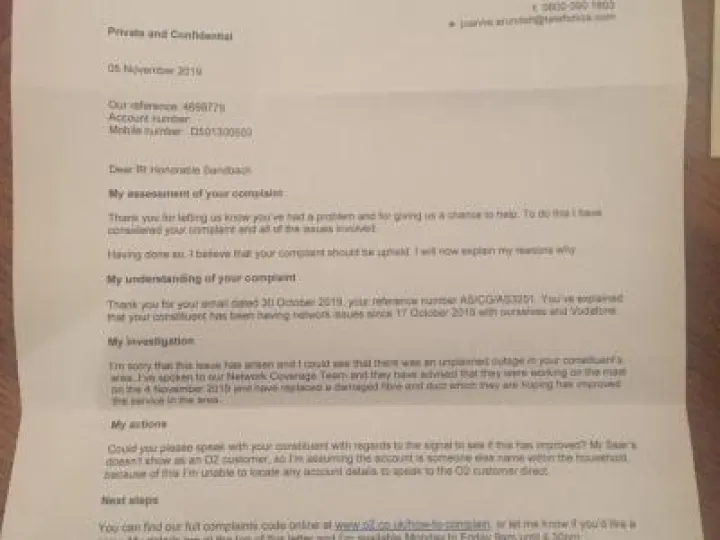 Letter &ndash; Response to Phone outage Problem Img 3316 (1)