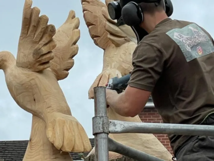 Doves being carved