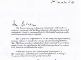 Etherley letter rom Queen December 2021 Poppies