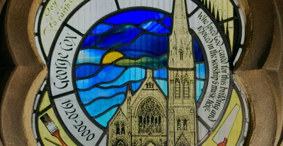 George Cox window with church