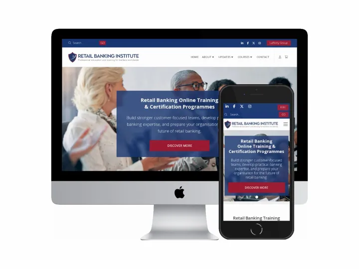 Desktop and mobile screenshots of the Retail Banking Institute website