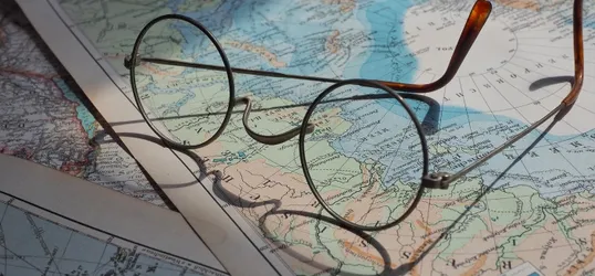 Eyeglasses, world map, map