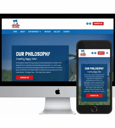 Desktop and mobile screenshots of the Shropshire Dog Training, Daycare & Home Boarding website