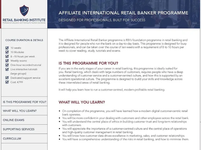 Retail Banking Institute &ndash; Affiliate International