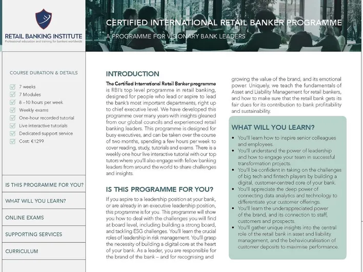 Retail Banking Institute – Certified International