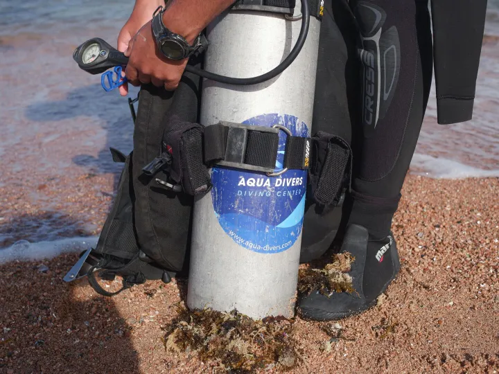 Scuba diver getting
