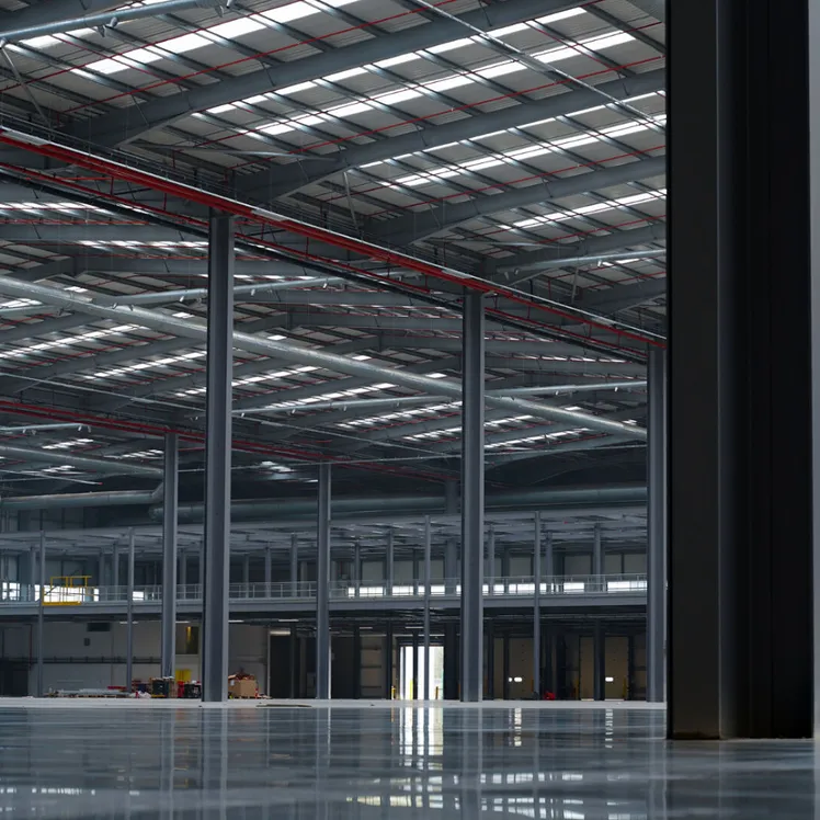 Large dark warehouse interior