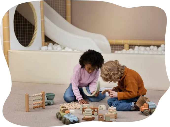 Full shot kids playing with eco toys indoors