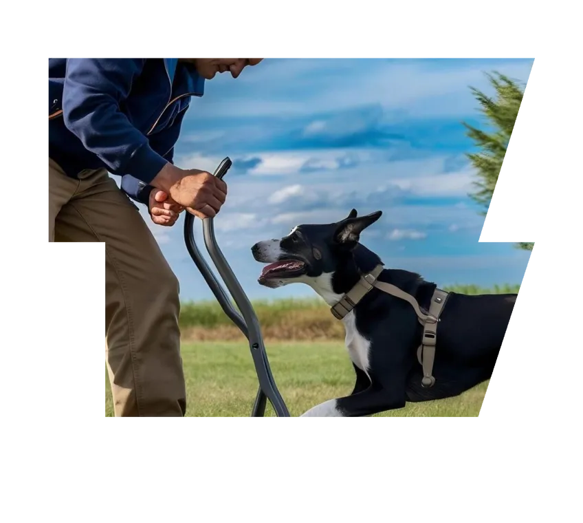 Dog trainer outdoors with his dog during a session