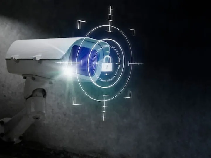 CCTV security technology with lock icon digital