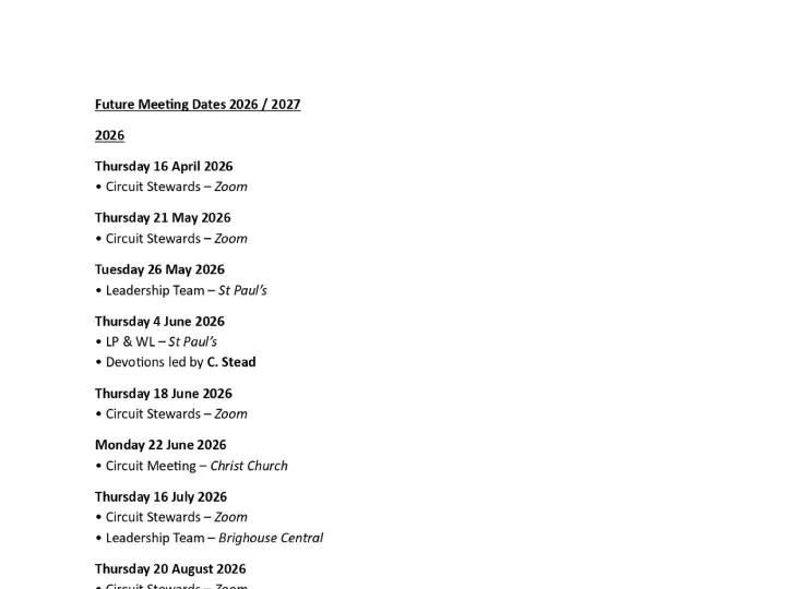 Future Meeting Dates 2026 & 2027
