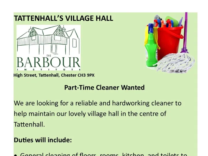 Tattenhall Online &ndash; Cleaner Job Advert 2026
