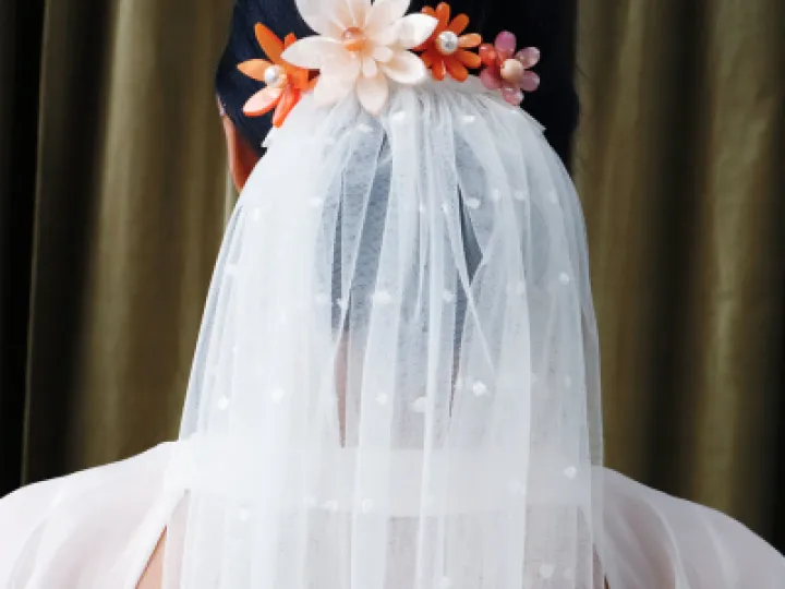 Wolf and Moon comb with Paper to Lace Cirrus Top and Polka Dot Veil