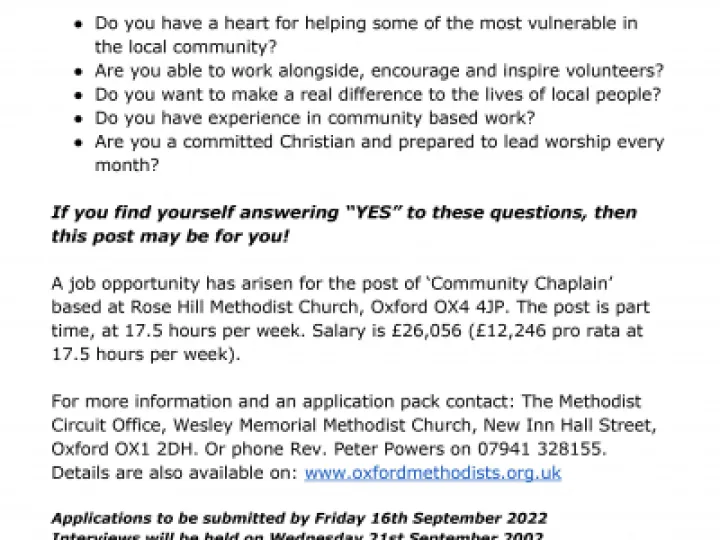 Rose Hill Community Chaplain ADVERT 2022 (1)